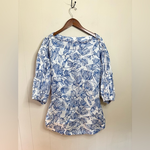 Rachel Comey blue white boatneck 3/4 sleeve tunic size 4 novelty print - Picture 1 of 6